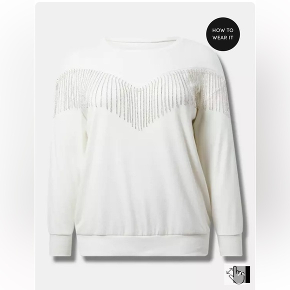 Drop Shoulder Rhinestone Fringe Sweatshirt - Picture 5 of 6